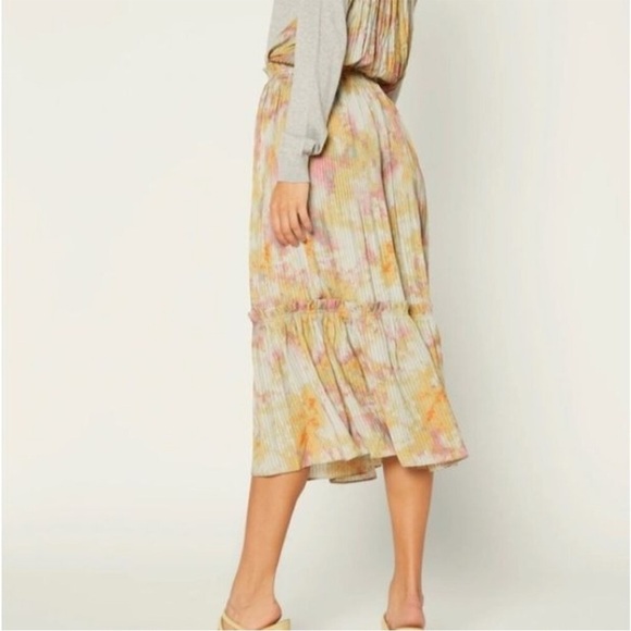 Anthropologie Current Air Midi Skirt Medium Watercolor Pleat Ruffle Boho - Picture 2 of 5